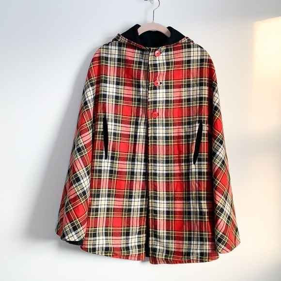 Rare! Vintage Pendleton Reversible Plaid Hooded Cape Coat - Picture 1 of 10